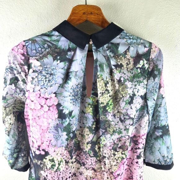 Women's Ted Baker Jacen Floral Print Dress with Beaded Collar Size 3/Medium - Picture 9 of 11